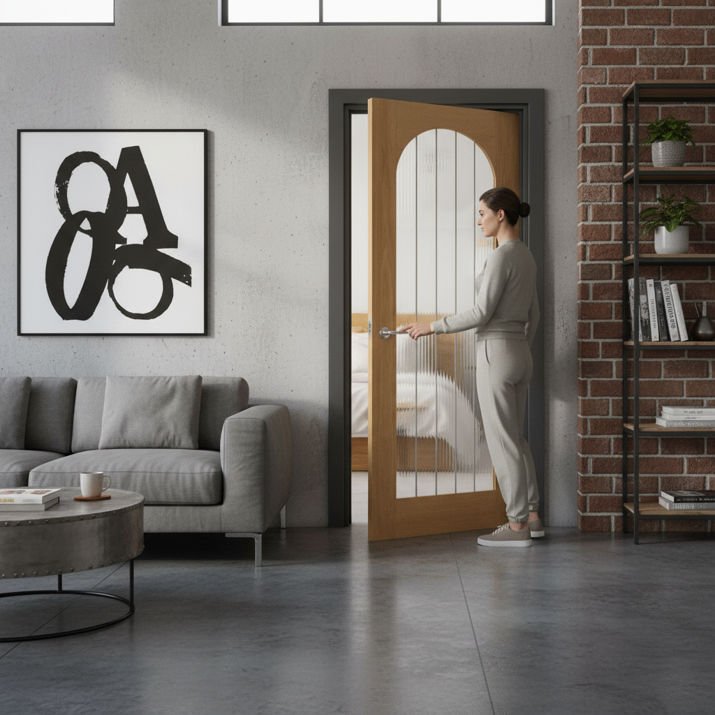 Premium Internal Finished Arched Square Top Door with Obscure Lined Toughened Glass - Ideal for Light and Privacy - Image 2