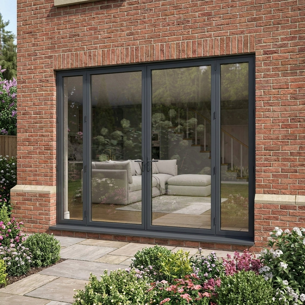 External Matt Grey Aluminium French Patio Door with Clear Glass Sidelights