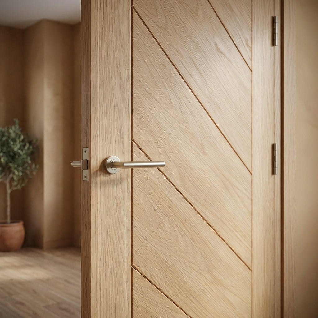 Internal Oak Double Door Fully Finished Monza Design with Solid Core - detail view