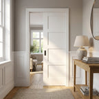 Internal Pocket Door Set White Primed Shaker 4 Panel 100mm Solid Core