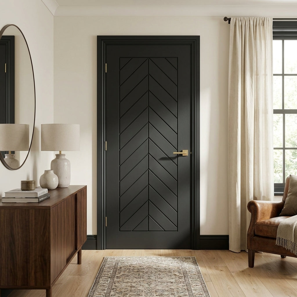 Internal Black Oak Chevron Door Fully Finished with Solid Engineered Core