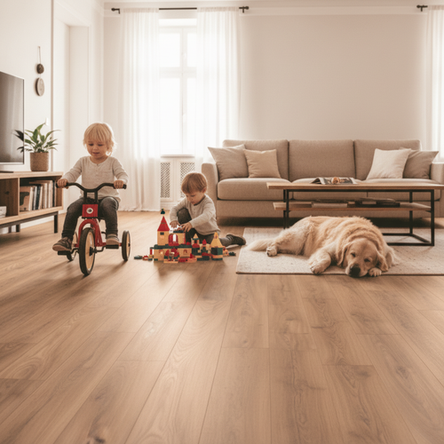 Premium 12mm Heavy Duty Laminate Flooring with V-Grooved Edges for a Charming Solid Plank Appearance