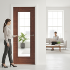 Premium Internal Fully Finished Walnut Clear Glazed Door with Engineered Construction and Deep U-Groove Design for Modern Interiors