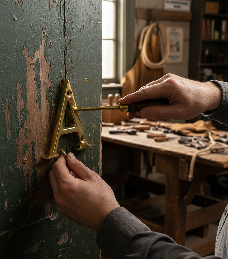 Premium Victorian Style Door Letters in Polished Brass Finish with Complete Fixing Set
