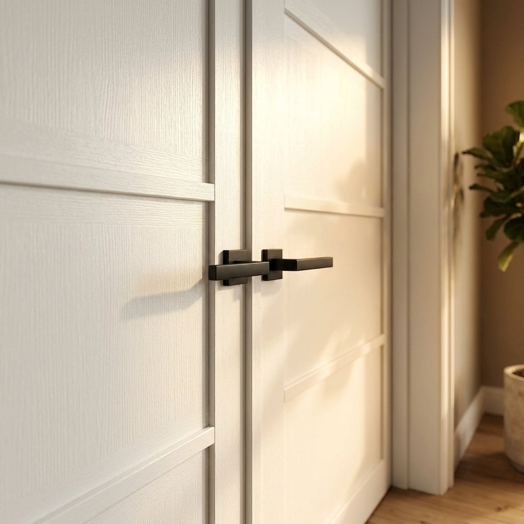 Internal White Primed Double Door with 4 Panels in Studio Industrial Style - detail view