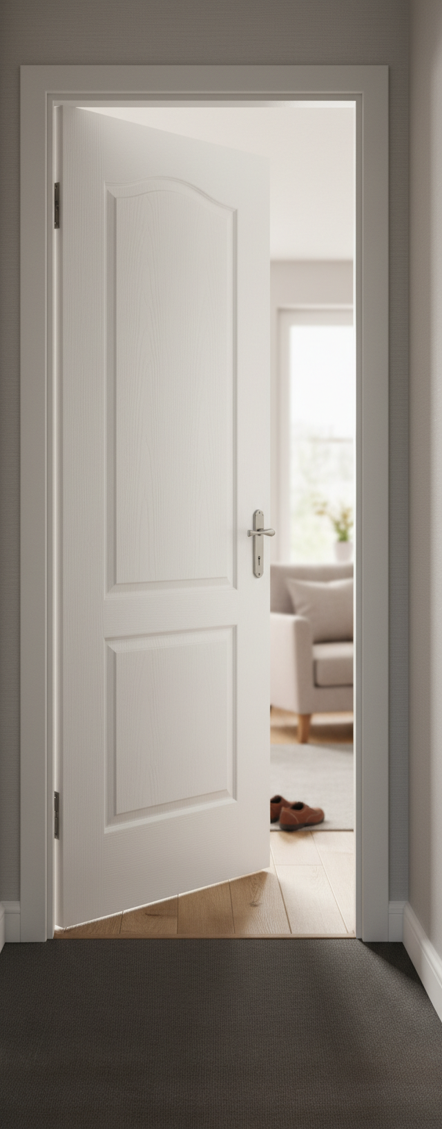 Premium Classical 2P White Moulded Fire Door - Half Hour Fire Rated with Raised Panels and Textured Finish
