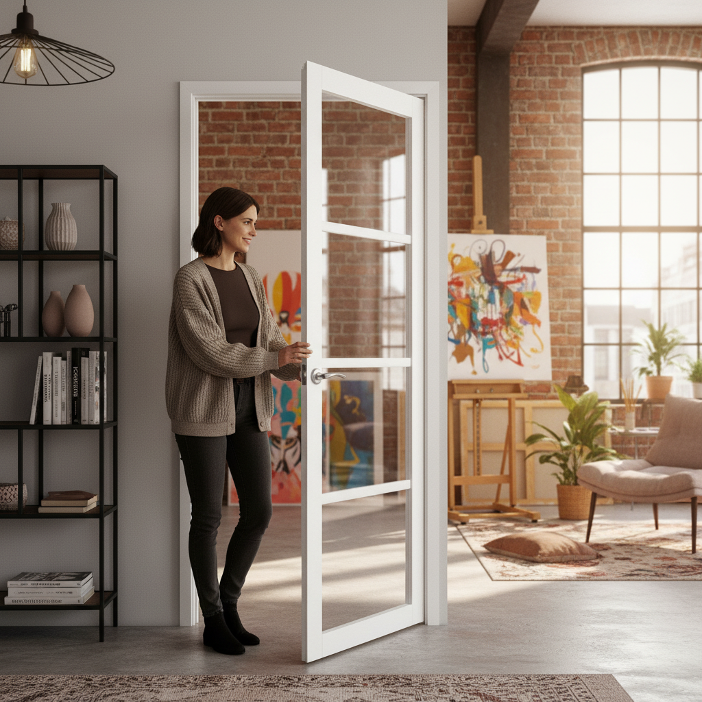 Premium Internal Primed Industrial 4 Light Clear Glass Door with Toughened Safety Glass and Customizable Finish for Enhanced Interiors - Image 2