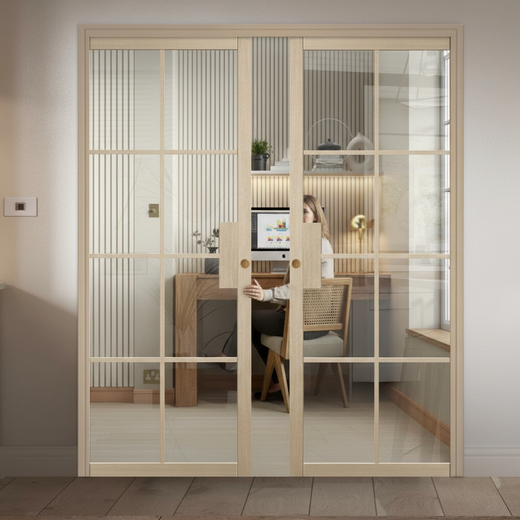 Premium Clear Glazed Double Pocket Door System with Galvanised Steel Frame and Customisable Jamb Options