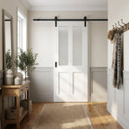 White Internal Sliding Door, Primed Finish, Victorian 2 Panel, 2 Light Obscure Glass