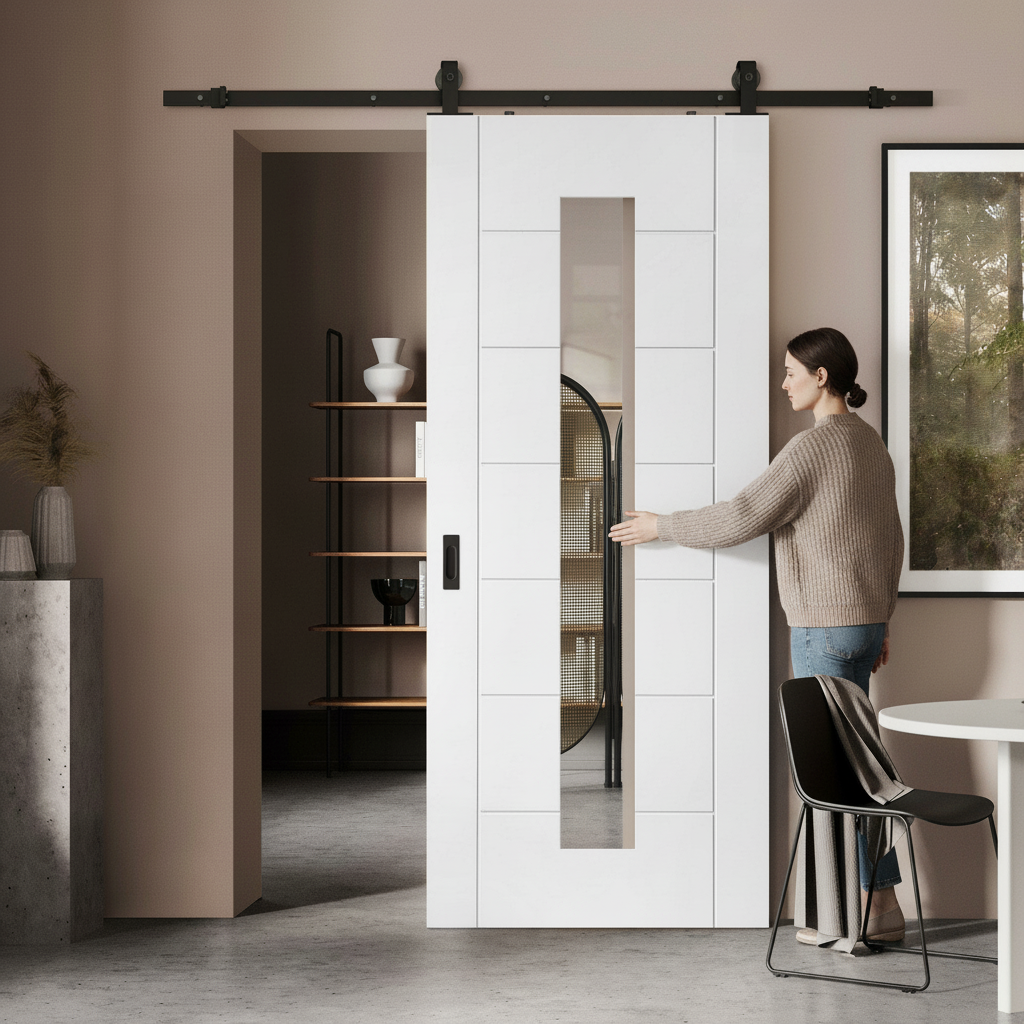 Premium Internal Sliding Door with 7 Panels and Clear Glass Light Panel for Modern Interiors - Image 2