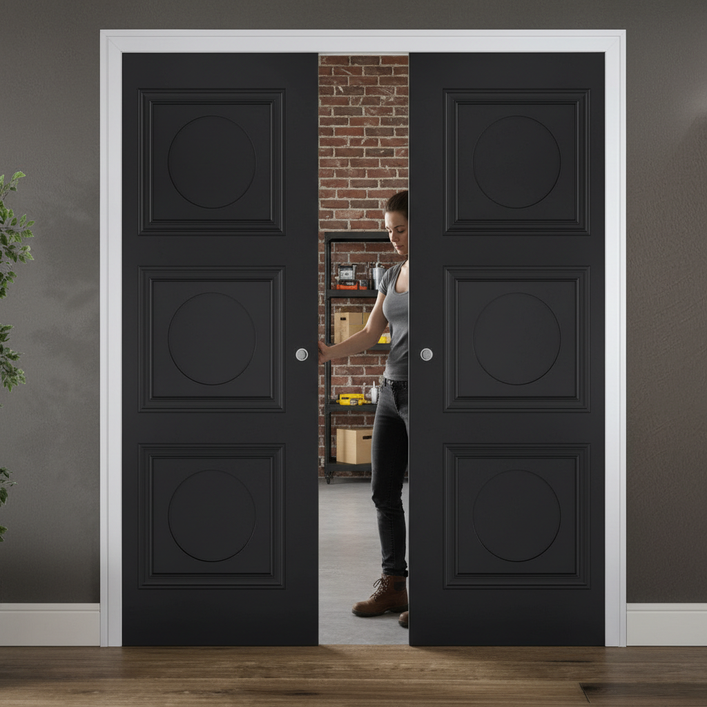 Premium 3 Panel Double Pocket Door Set with Galvanised Steel Frame and Elegant Design for Residential and Commercial Use