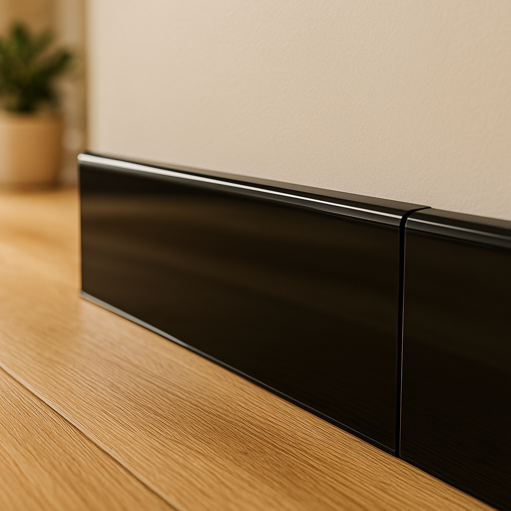 High Gloss Black Skirting Board - 2.4m Length - detail view