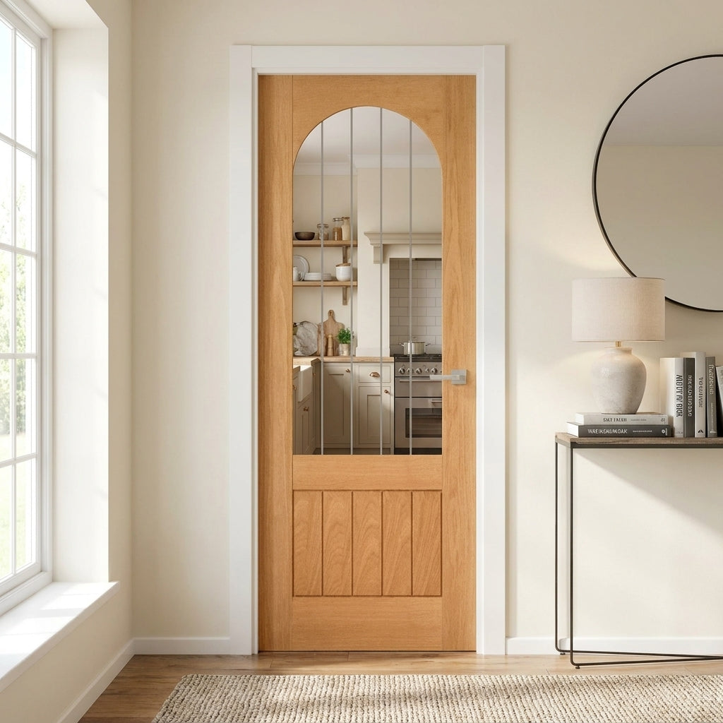Internal Oak Door with Fully Finished 1 Light Obscure Glass and Arched Square Top