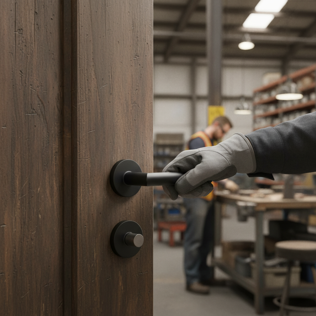 Industrial Round Lever Door Handle Set in Matt Black with Magnetic Catch for Sleek Door Design - Image 2