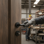 Industrial Round Lever Door Handle Set in Matt Black with Magnetic Catch for Sleek Door Design - Image 2