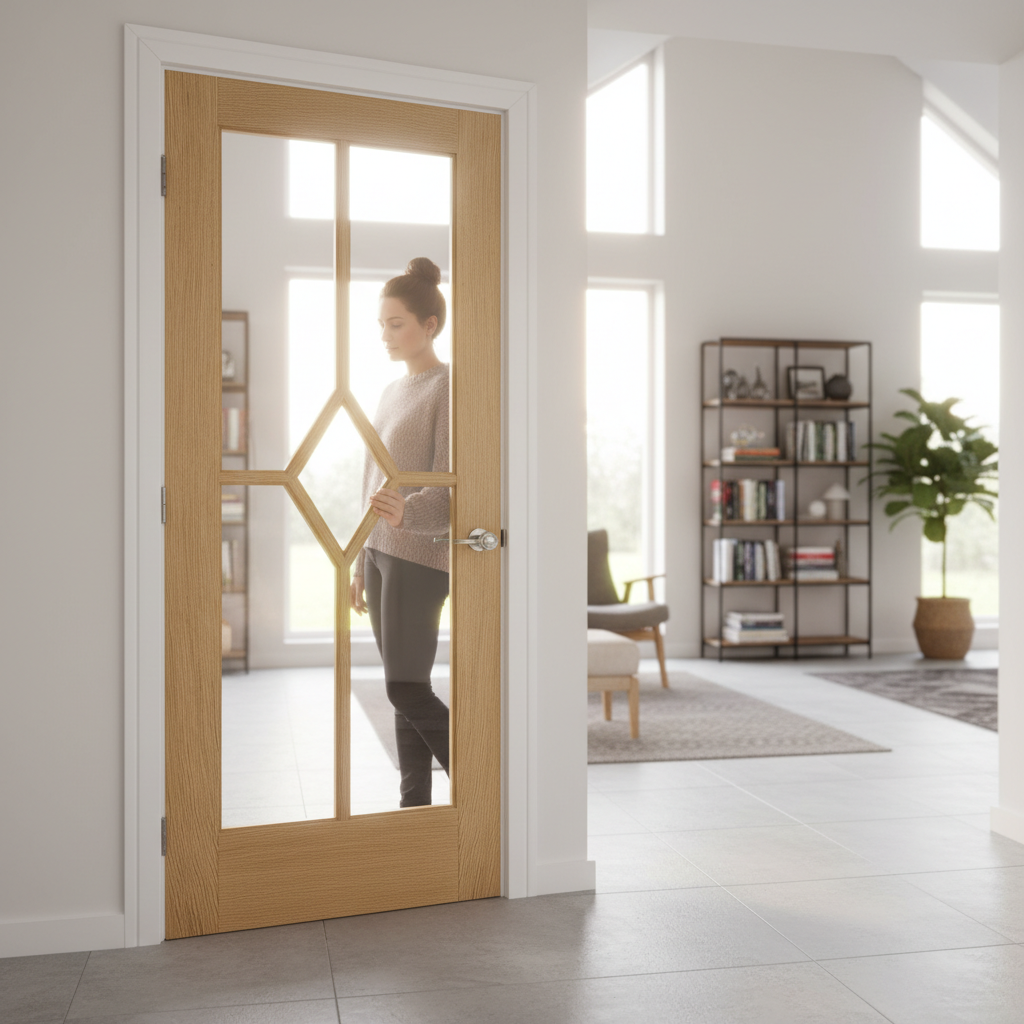 Premium Clear Glazed Internal Door with Unique Diamond Design for Elegant Interiors