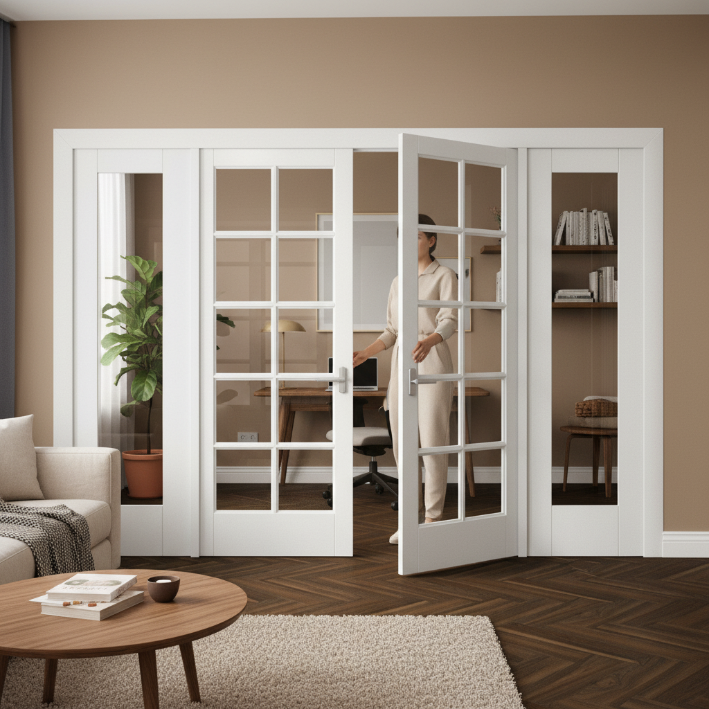 Internal Room Divider Set with Clear Glass Panels and White Primed Frame for Stylish Home Separation - Image 2