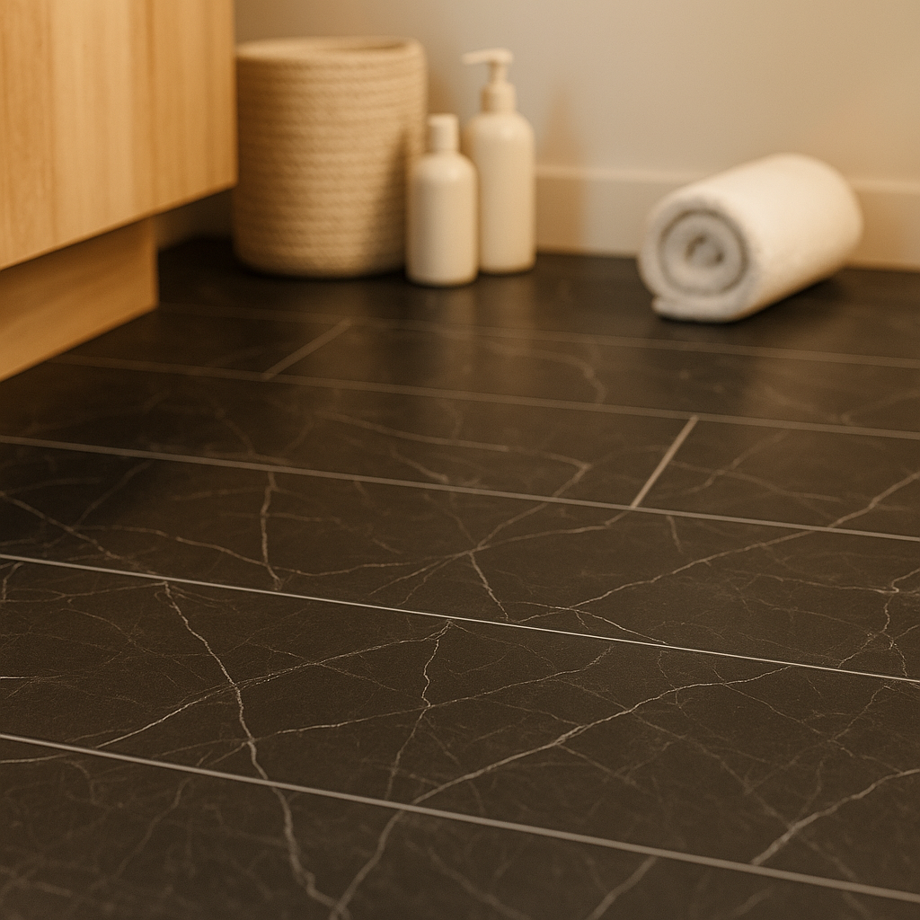 Black Marble Water-Resistant 8mm Laminate Flooring with 4V Bevel Edge - detail view