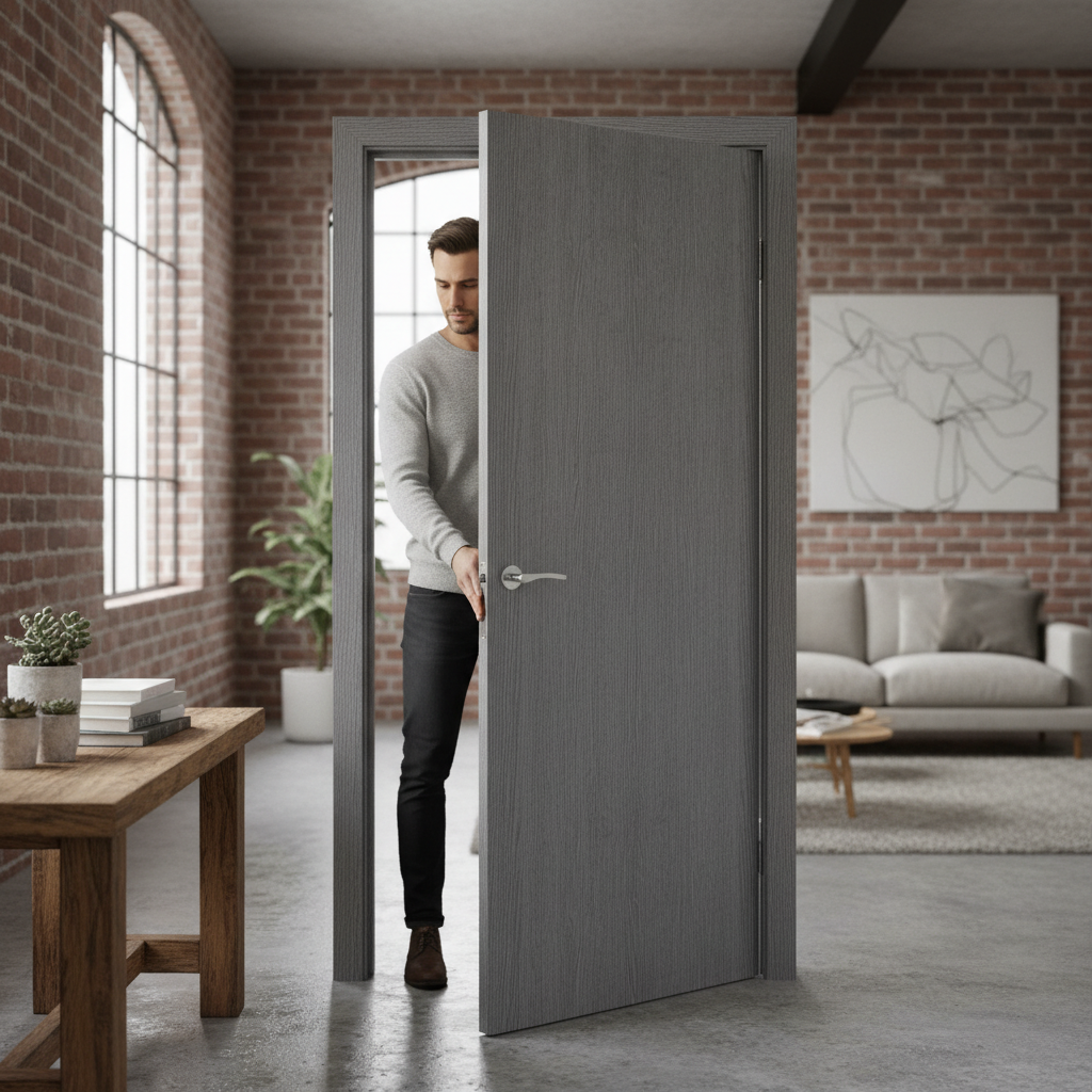 Premium Contemporary Flush Internal Door in Grey Finish - Engineered for Strength and Stability