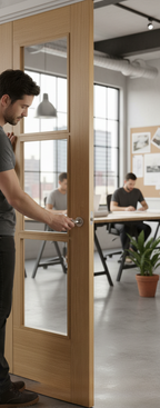 Premium Oak Internal Door with Clear Tempered Glass and Engineered Construction for Strength and Stability