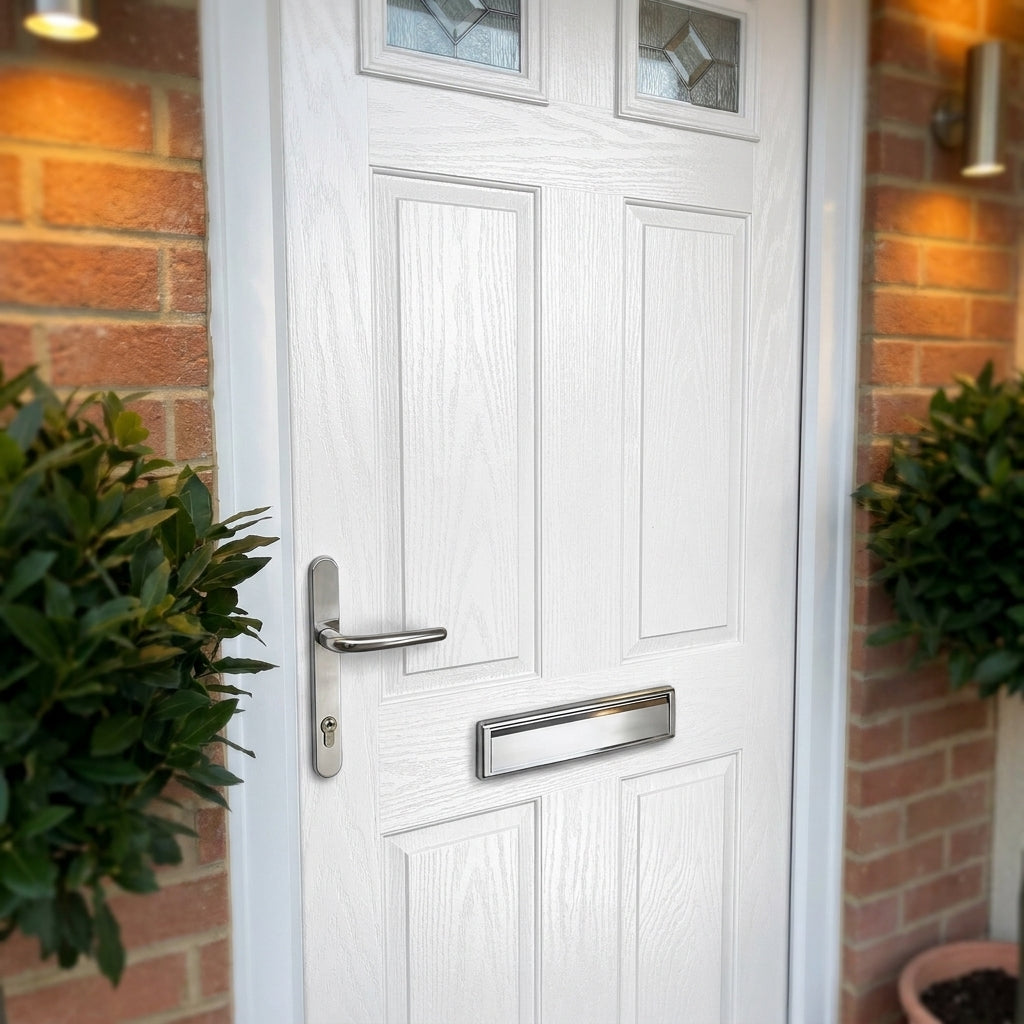 Pre-Hung White Composite External Front Door Set with Venice Glass - detail view
