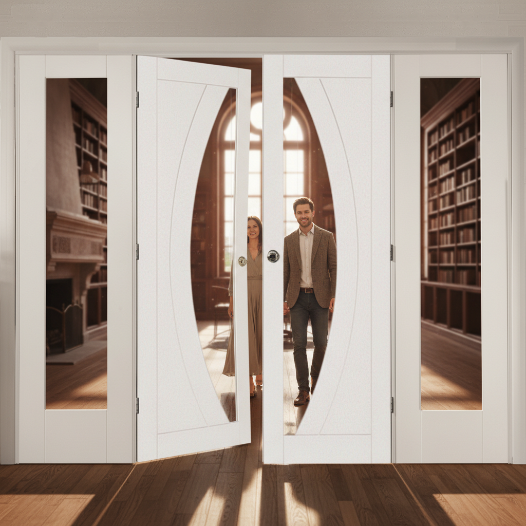 White Salerno French Doors with Side Panels