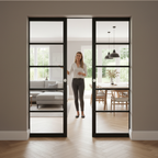 Premium 5L Clear Glazed Double Flush Pocket Door Set with No Bottom Track and Space-Saving Design for Contemporary Homes