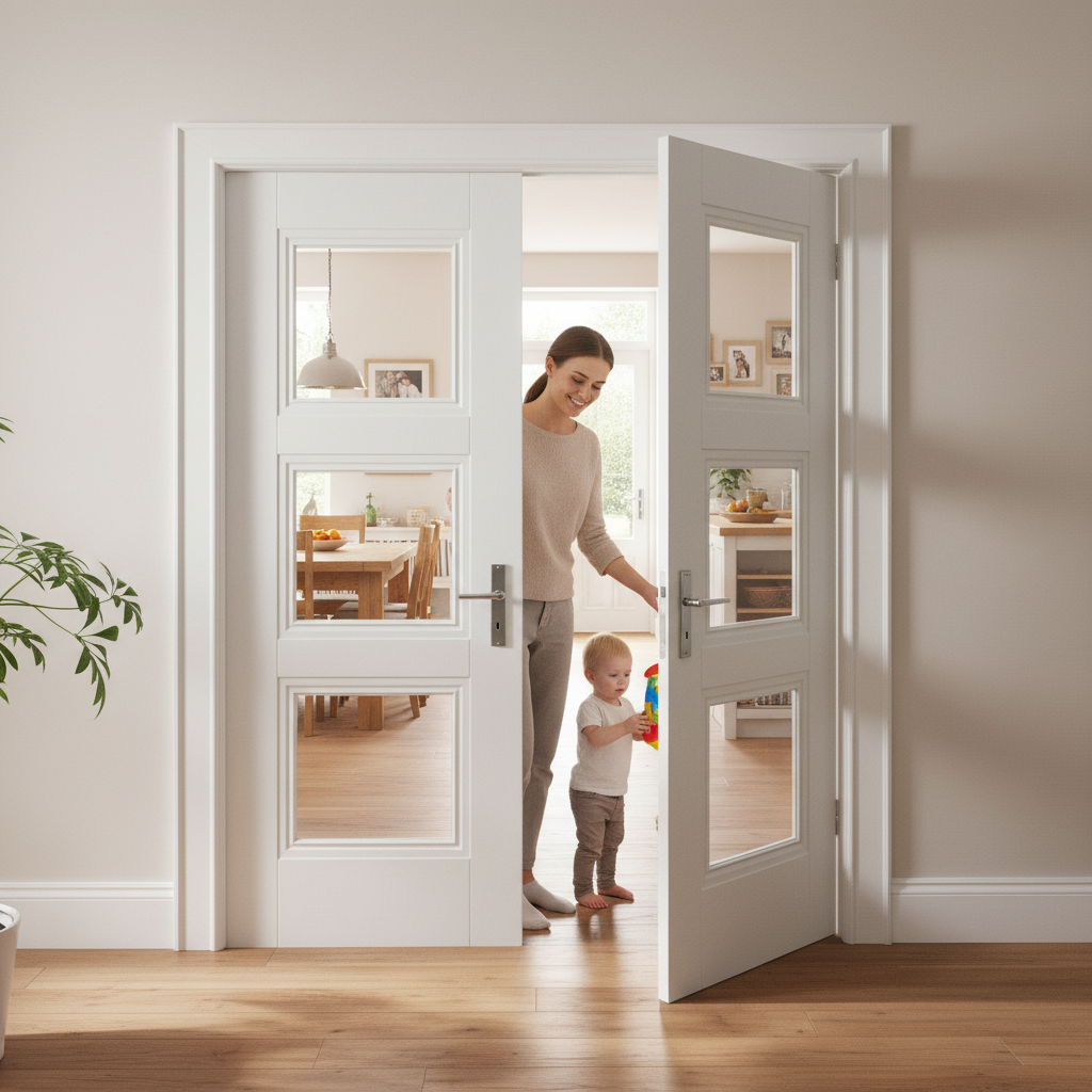 Premium Internal White Primed Elegance 3 Light Clear Glass Door Pair - Contemporary Design with Increased Natural Light and Durable Construction - Image 2