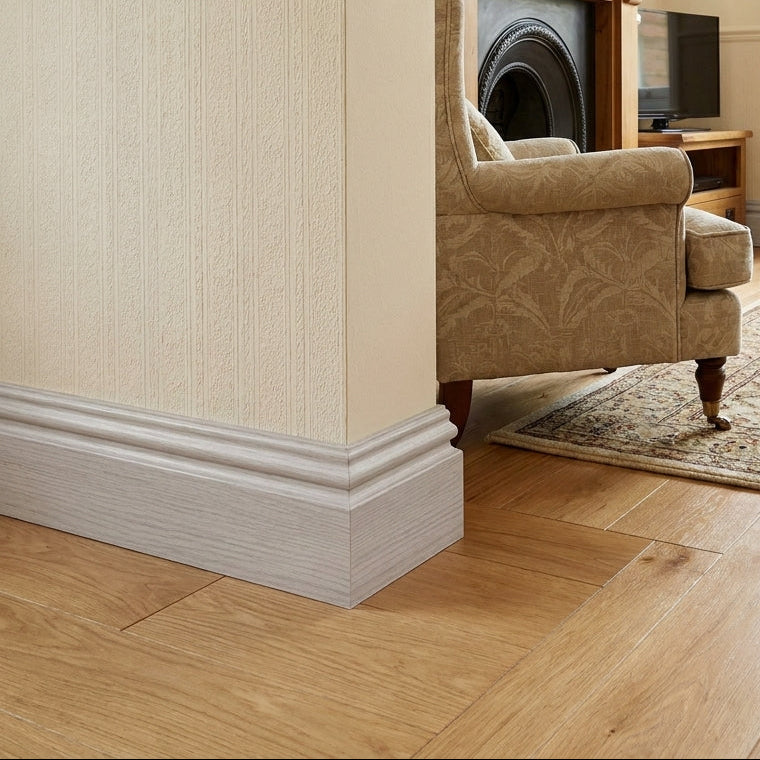 Laminate Skirting Board Light Grey 2400mm x 15mm, Height 63-116mm