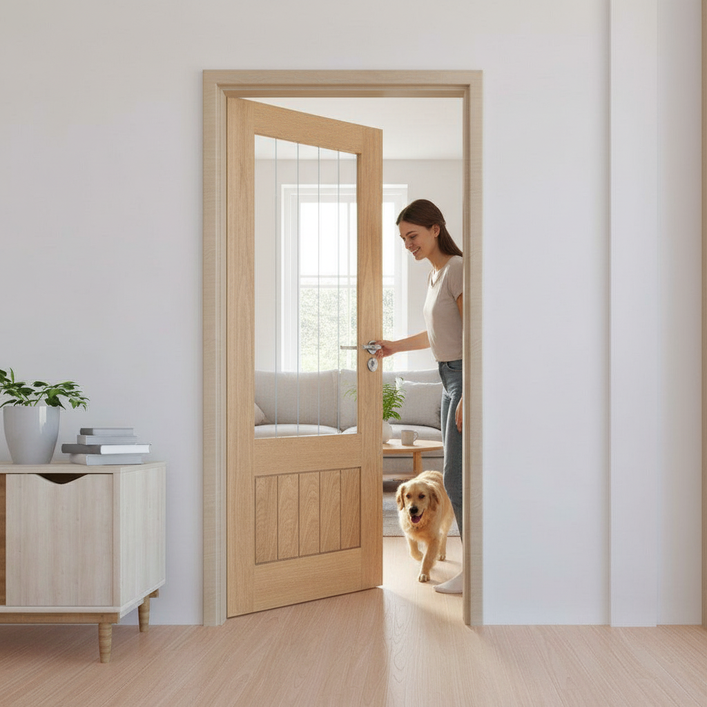 Premium Internal Fully Finished Mexicano Decorative Glass Door with Clear Glass Pane, Solid Core Construction, and Lifetime Guarantee - Image 2