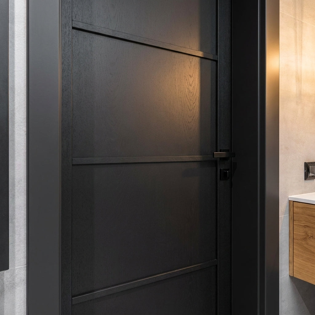 Internal Made-to-Measure 4 Panel Fully Finished Black Studio Door - detail view