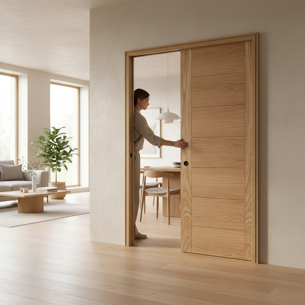 Premium 7 Panel Pocket Door Set with Galvanised Steel Frame and Adjustable Jambs for Space-Saving Solutions