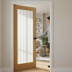 Premium Unfinished Oak Glazed Door 1L with Clear Toughened Glass and Solid Core for Modern Homes