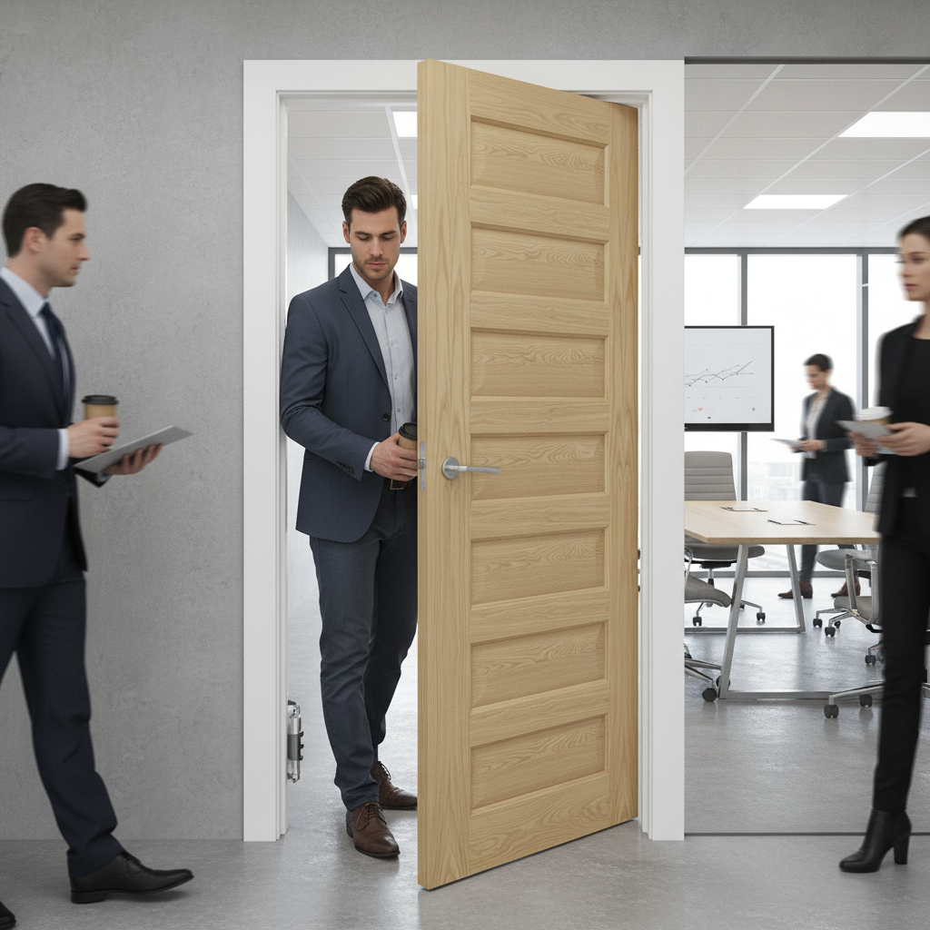 Premium Oak 7 Panel Fire Door with Solid Core and 30-Minute Fire Rating, 10-Year Warranty