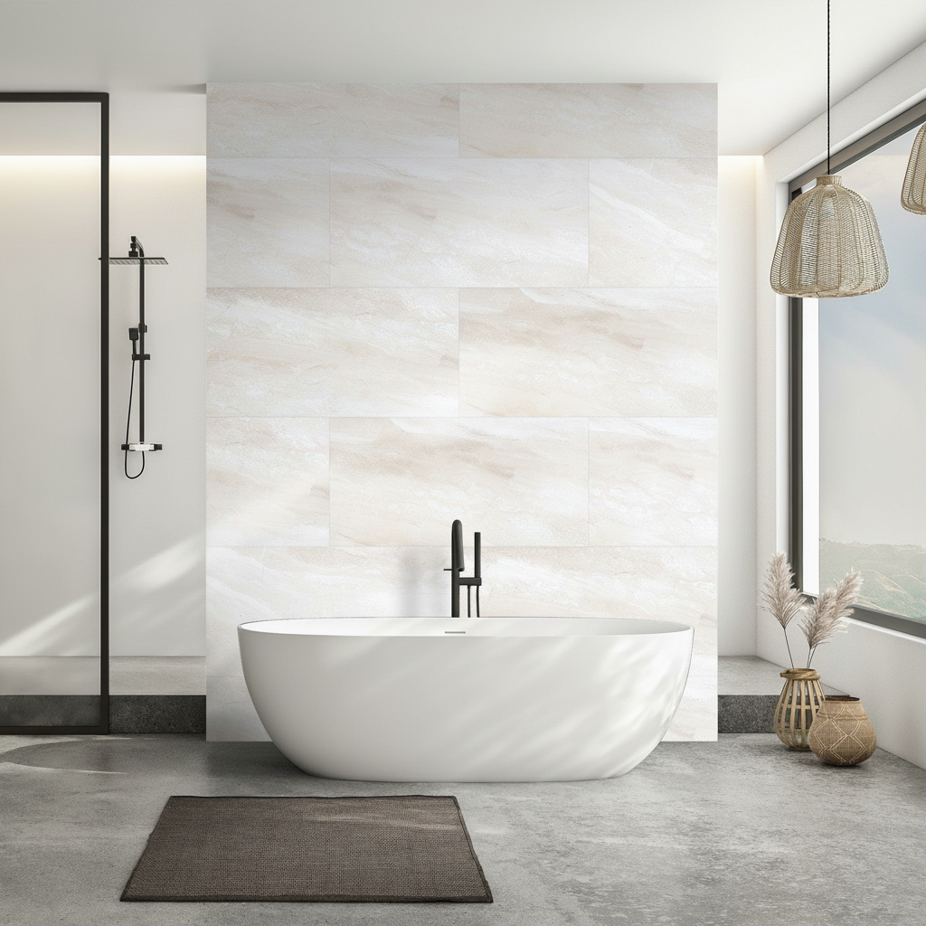 Premium 4mm High Gloss Wall Panelling with Sandy Quartz Marble Effect - Waterproof and Fire-Retardant for Modern Interiors