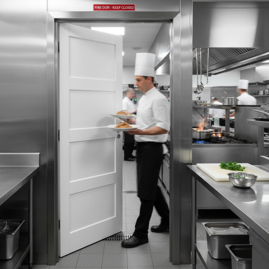Premium White Primed Internal FD30 Fire Door with Solid Core Construction and Four Recessed Panels for Enhanced Safety