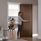Premium Fully Finished Walnut Internal Door with Decorative Aluminium Inserts for Contemporary Home Design