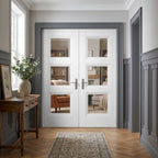 Internal French Door with Clear Glass, White Primed, Solid Engineered Core, 3 Light