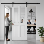 Premium Internal White Primed 4 Panel 2 Light Sliding Door Set with Clear Bevelled Glass for Rustic and Contemporary Spaces - Image 2