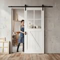 Premium Internal Barn Sliding Door with 4 Light Clear Glass Panels and Black Top Mounted Track for Modern Rustic Decor