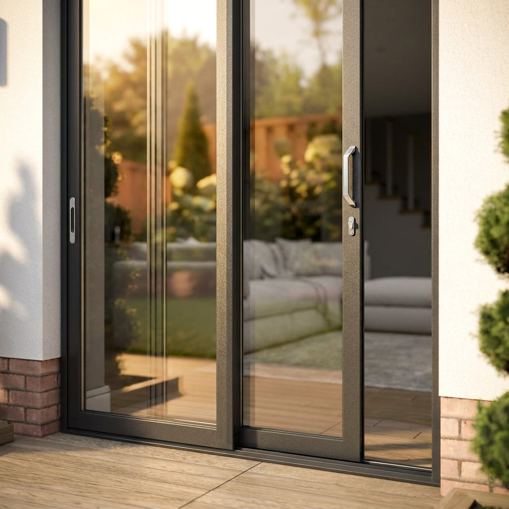 External Sliding Patio Door in Matt Black Aluminium with Clear Glass - detail view