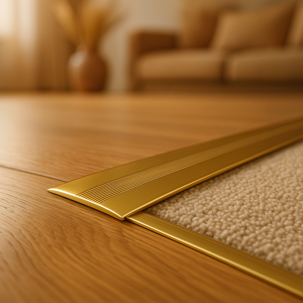 Self-Adhesive Adapting Door Profile in Polished Gold - 900mm - detail view