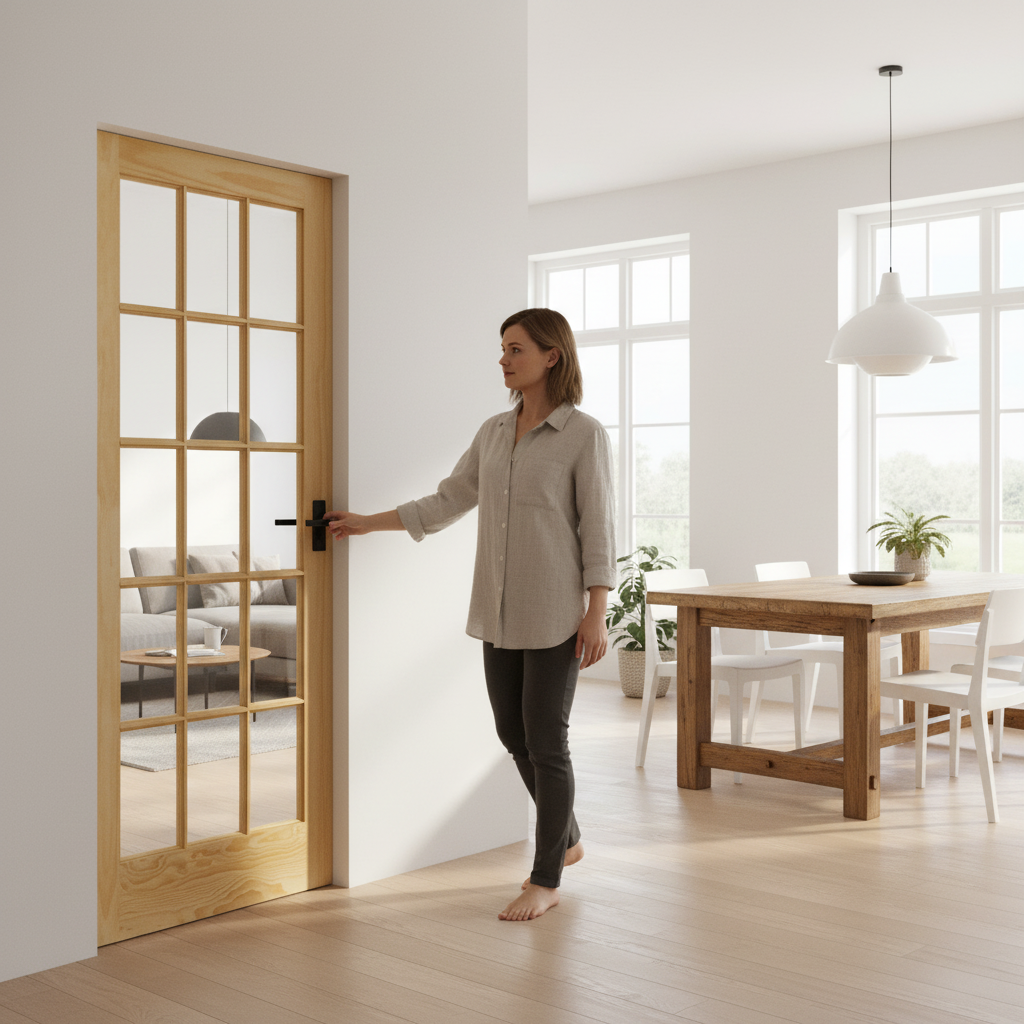 Premium Clear Glass Framed Pocket Door Set with Unfinished Pine Frame - Space-Saving Design for Modern Interiors