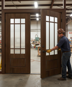 Premium Custom Made Walnut 9 Light Internal Fire Door Pair for Safety and Style - High-Quality Professional Grade for Industrial and Commercial App...