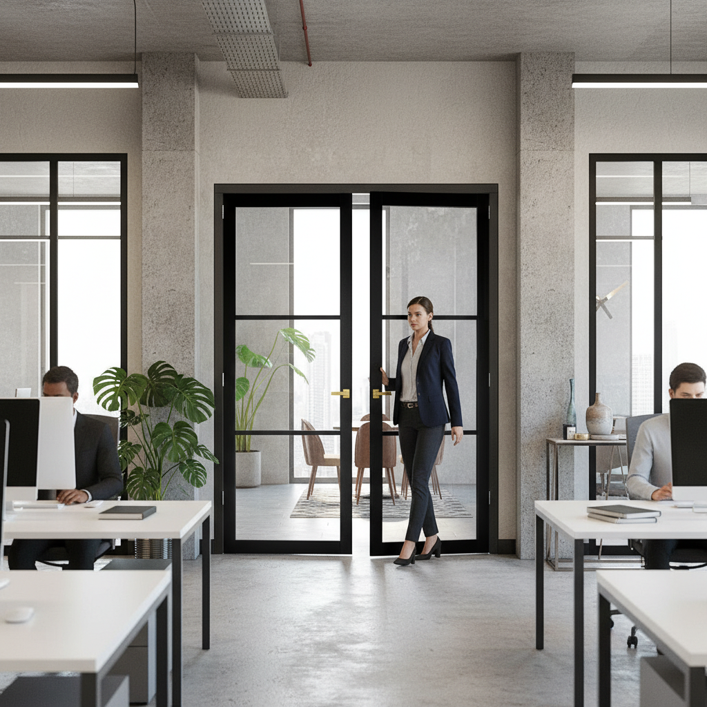 Premium Clear Glazed Industrial Style Door Pair with Solid Softwood Core and Pocket Door Compatibility