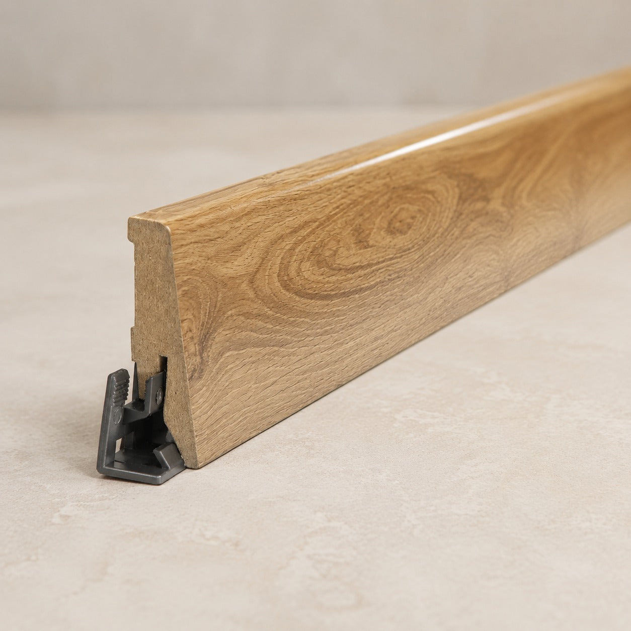 High Gloss Oak Skirting Board 2400mm x 58mm x 19mm for Water Resistance