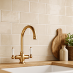 Glossy Cream Ceramic Wall Tile - Smooth Finish for Elegant Interiors - detail view