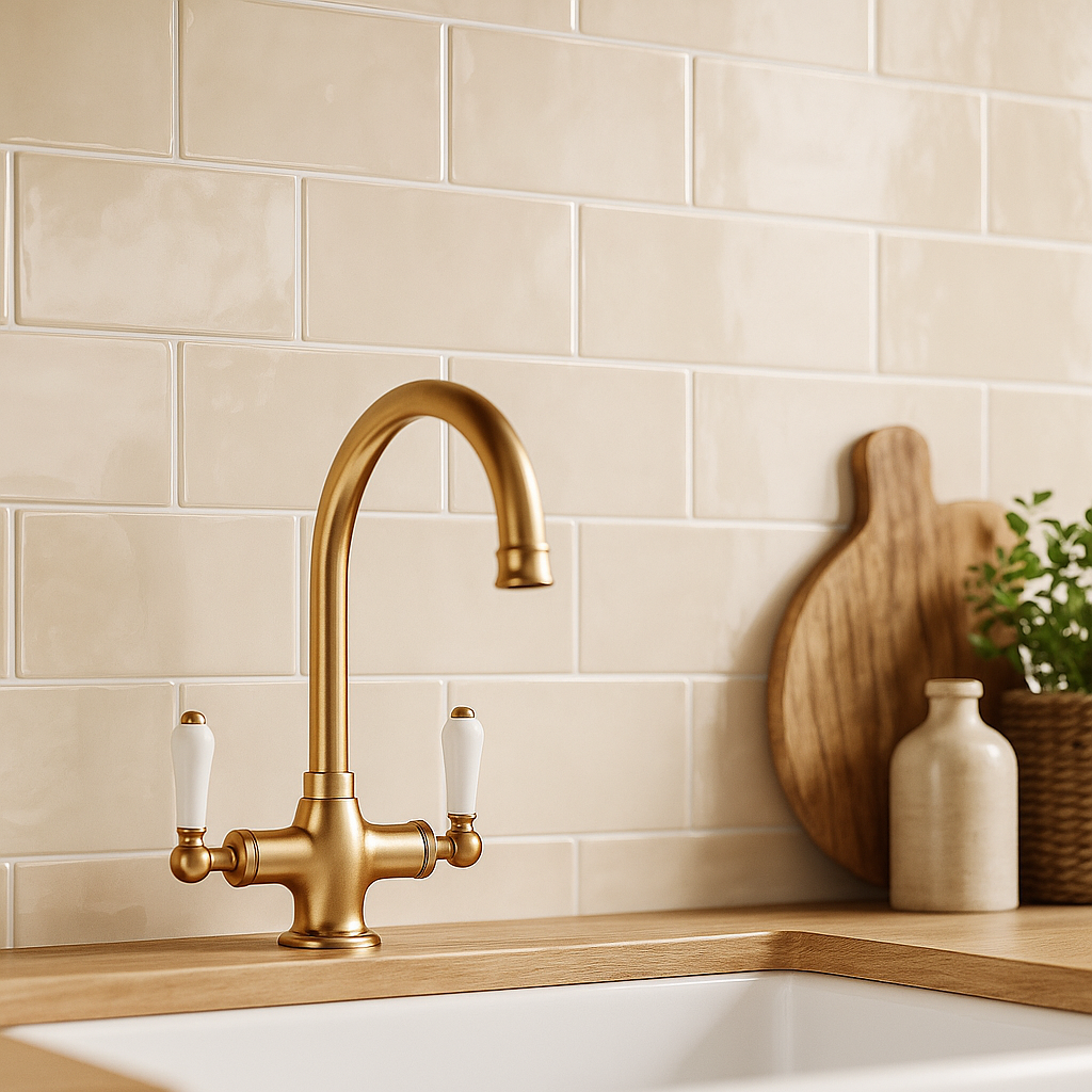 Glossy Cream Ceramic Wall Tile - Smooth Finish for Elegant Interiors - detail view