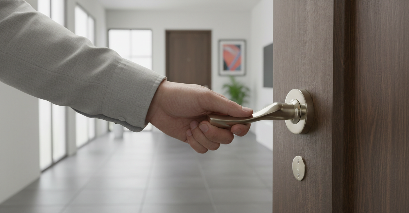 Premium Lever Handle Set on Rose - Satin Nickel Finish with 50mm Diameter Rose for Hollow Doors