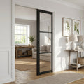 Internal Pocket Door Set, 100mm, Jet Black, Fully Finished, 3 Light Clear Glass